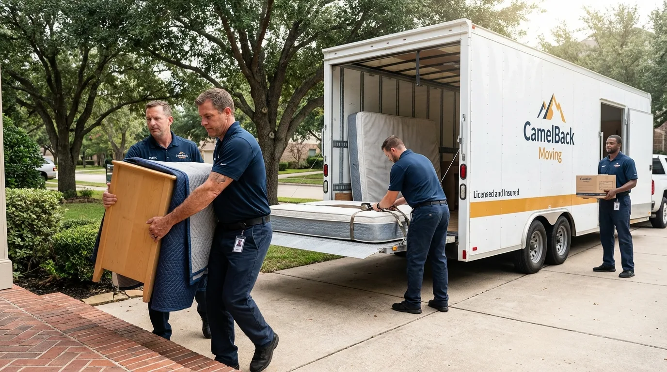 Crew loading residential truck for cross-state move from Green Springs, OH