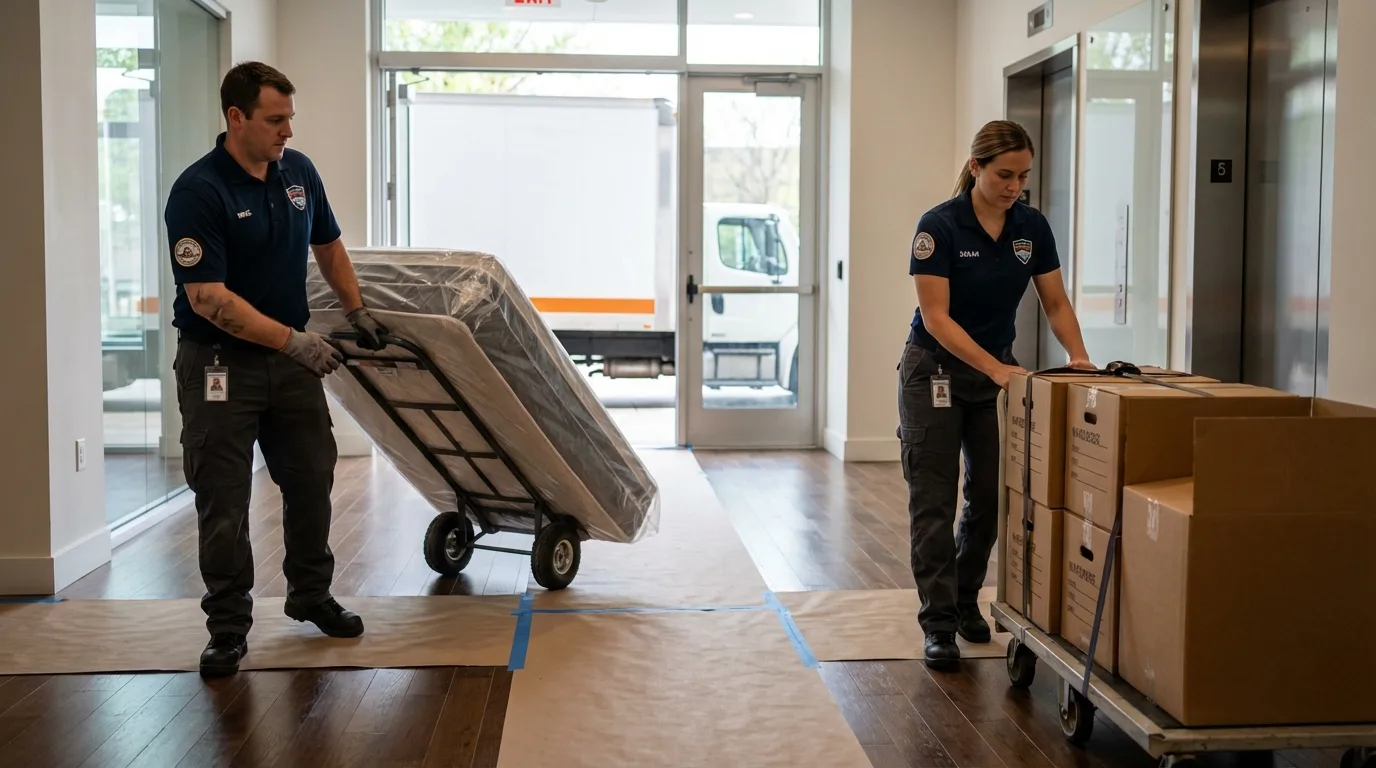 Professional apartment movers loading elevator in Green Springs, OH